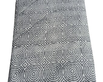 Hand Block Printed Queen Size Kantha Quilt, Grey Indigo Cotton