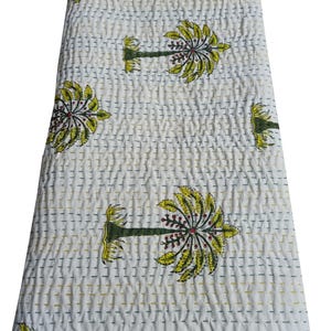 Hand Block Print Cotton Quilt Yellow Floral Throw Blanket Lightweight Bedspread