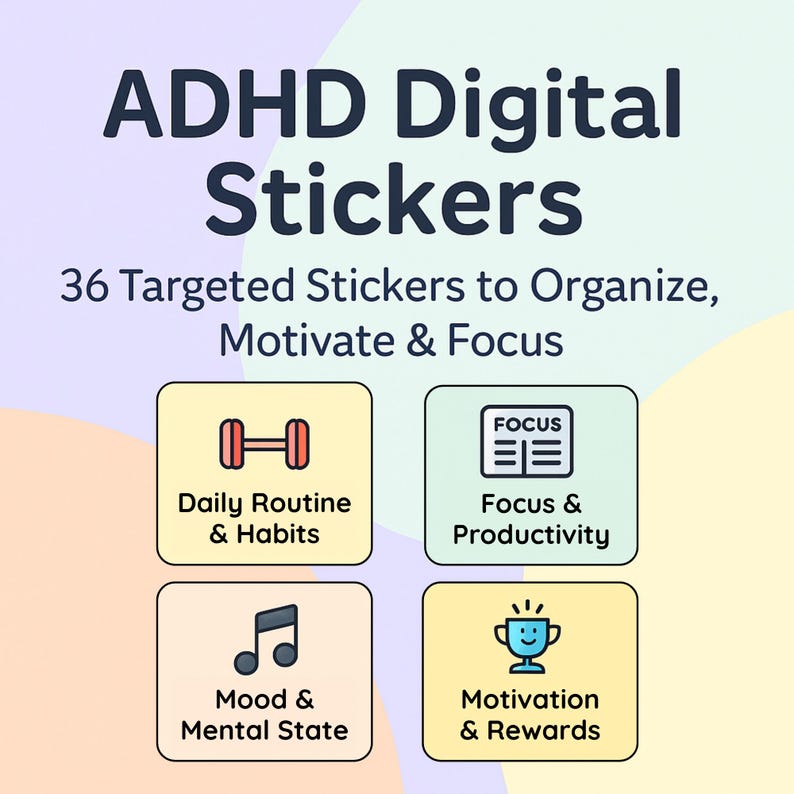 ADHD Digital Stickers for Adults: Focus & Motivation (goodnotes or ...