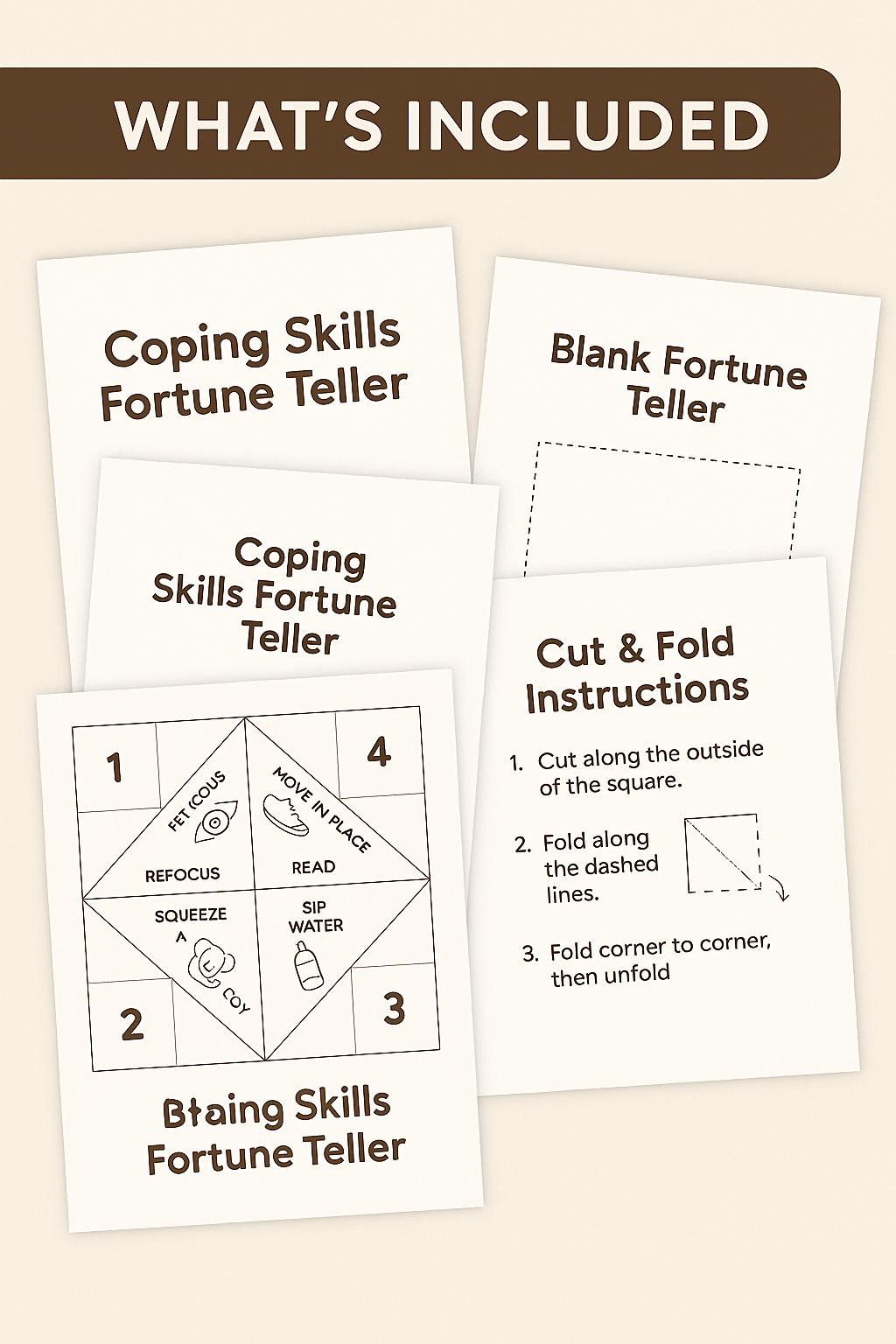 Coping Skills Fortune Teller Kit for Kids – Printable SEL Tool for ...