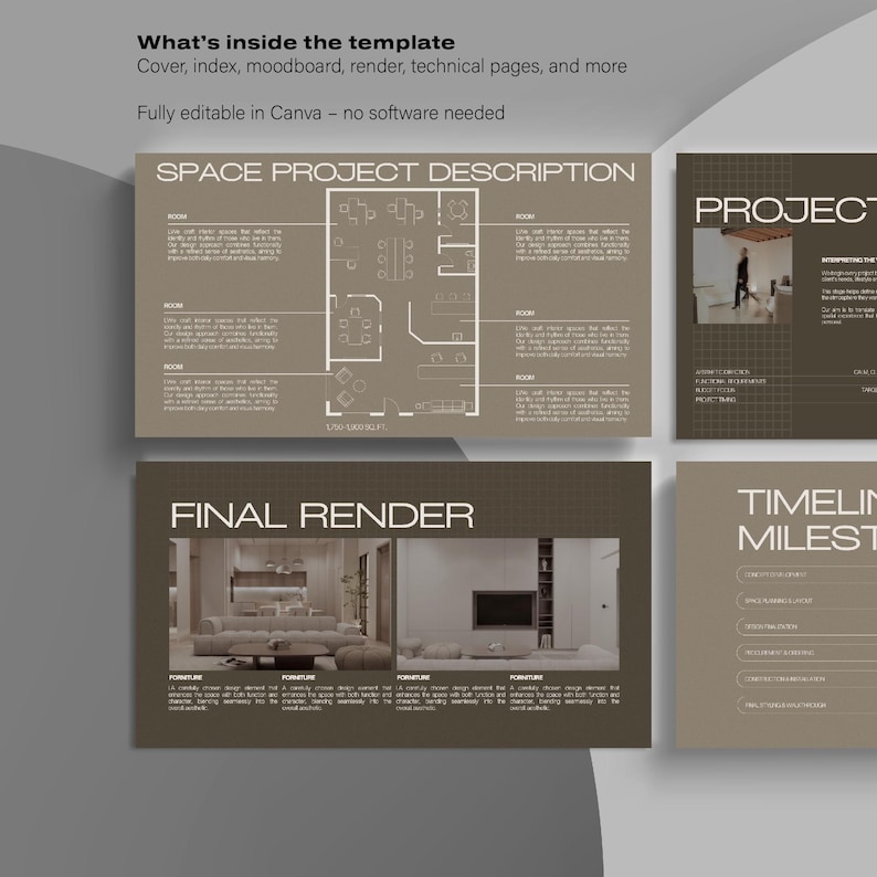 Interior Design Presentation Template | 18 Page Canva Template | Client ...