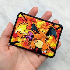 Charizard 1st Edition Embroidered Patch Cute Anime Iron On Patch Kawaii Cartoon Wave Badge Sew On Applique Jacket Gift, Card Game Patch DIY