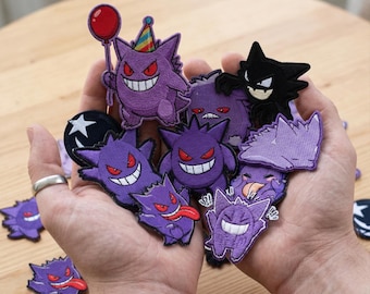 Cute Ghost Poison Pokeball PKM Embroidered Iron On Patch, Japan Kawaii Dark Magic Aesthetic Pkm  Gift For Fan Anime Japan, Video Game Patch