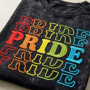 Rainbow PRIDE Embroidered Mineral Wash Shirt, Pride Month Tee, LGBTQ Support Shirt, Queer Gift, Colorful Equality Tee