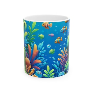 Underwater Serenity Ceramic Mug | Ocean Lover Gift, Coffee Mug, Fish Design Cup, Nautical Decor, Ocean-Themed Drinkware