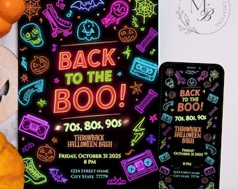 Invito per festa di Halloween retrò: tema neon anni '70, '80 e '90 (download digitale)