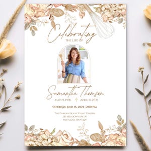 Cooking Theme Memorial Invitation Template • Celebration of Life Flyer • Editable Canva Obituary Program • Photo Tribute