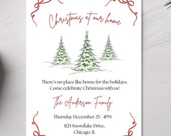 Christmas At Home Invite Template | Holiday Gathering, Editable (Digital Download)
