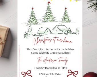 Christmas Home Invitation Template, Editable Holiday Party Invite (Digital Download)