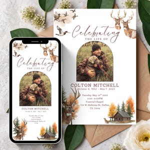 Hunting Memorial Invitation Template | Celebration of Life Funeral Program | Editable Canva Digital Download