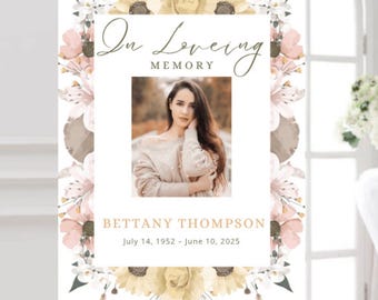 Celebration of Life Welcome Sign: Floral Memorial Poster (Canva Editable, Digital Download