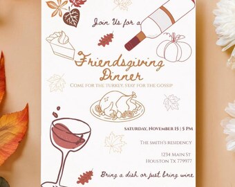 Friendsgiving Dinner Invitation | Editable Fall Thanksgiving Friends Gathering Template | Canva Digital Download | Phone Version