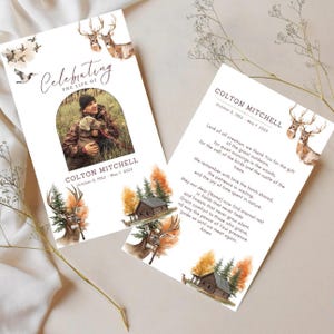 Hunting Funeral Prayer Card Template | Editable Celebration of Life Memorial Keepsake | Outdoor Hunter Tribute