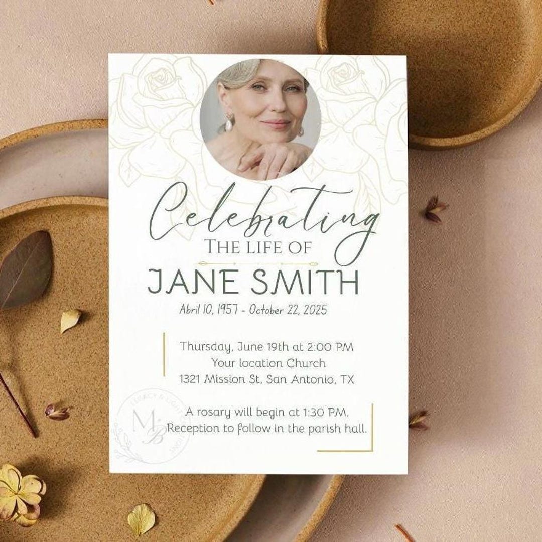 Celebration of Life Invitation Template | Editable Funeral Invite Canva ...