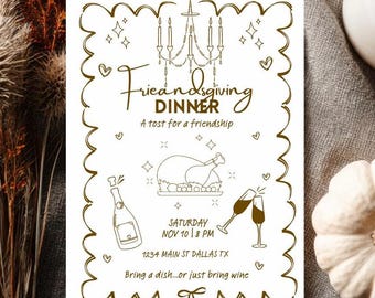 Friendsgiving Dinner Invitation | Editable Fall Thanksgiving Friends Gathering Template | Canva Digital Download