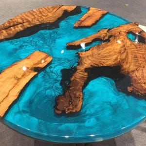 Round blue resin river coffee table, Epoxy center table top, Personalized home decor, Unique wooden furniture, Handmade gift