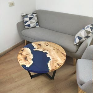 Round blue resin river coffee table, Epoxy center table top, Epoxy Wood Table Personalized home décor Unique wooden furniture, Handmade gift
