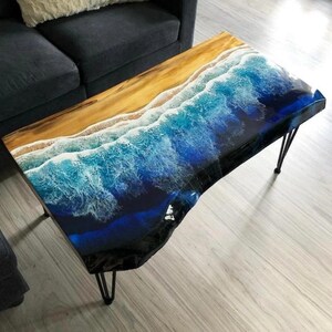 Tavolo da pranzo e da caffè in resina epossidica, moderno, con piano in legno, in resina di fiume, design con onde oceaniche, tavolo in resina epossidica per arredamento di casa e ufficio, regalo fatto a mano