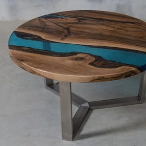 Runder Epoxy Esstisch nach Kundenwunsch: Naturholz Cafe/Bar Tisch