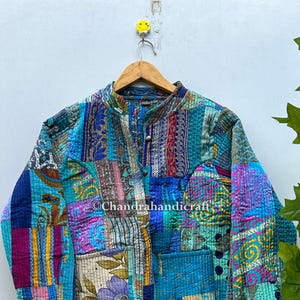 Reversible Kantha Quilted Jacket: Bohemian Patchwork Cotton Fall Coat
