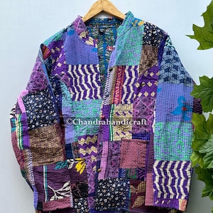 Luxe Fully Reversible Silk and Cotton Patchwork Quilted Women&#39;s Jacket Patchwork Silk Jacket Assorted Multi patterned Patchwork Jacket
