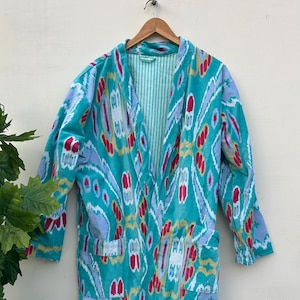 Velvet Women Kimono, Velvet Robe, IKAT Printed Comfortable Nightwear Dress, Bridesmaid Robe, Dressing Gown, Beachwear, Handmade Robe