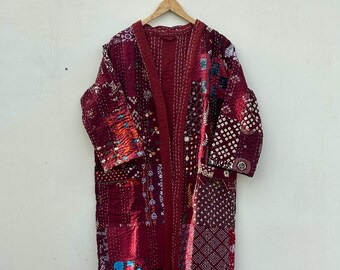 Vintage Cotton Kantha Quilted Jacket Kimono Robe Bathrobe Night Wear