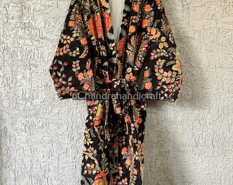 Kimono de veludo floral: Jaqueta de veludo de algodão macio
