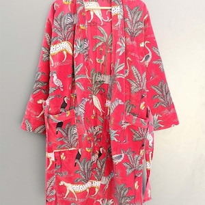 Animal Print Velvet Kimono Robes, Morning Tea Velvet Coat, Bridesmaid Robe, Women Wear Cotton Velvet robe, Velvet Jacket, Bridal Robe