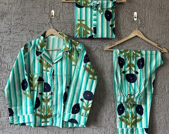 Floral Cotton Pajama Set: Women's Indian Night Suit