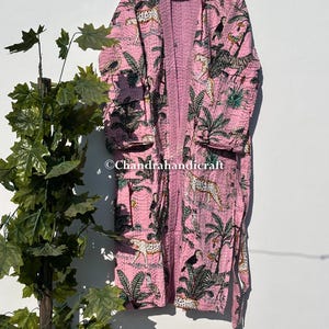 Handmade Cotton Kantha Kimono Robe: Jungle Print Animal Kimono