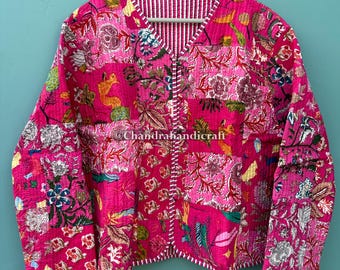 Reversible Cotton Quilted Patchwork Jacket: Boho Kantha Kimono Style