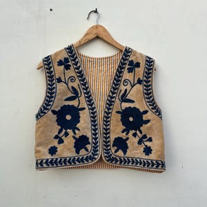Embroidered Velvet Gilet Vest: Boho Festival Layer - Handmade in India