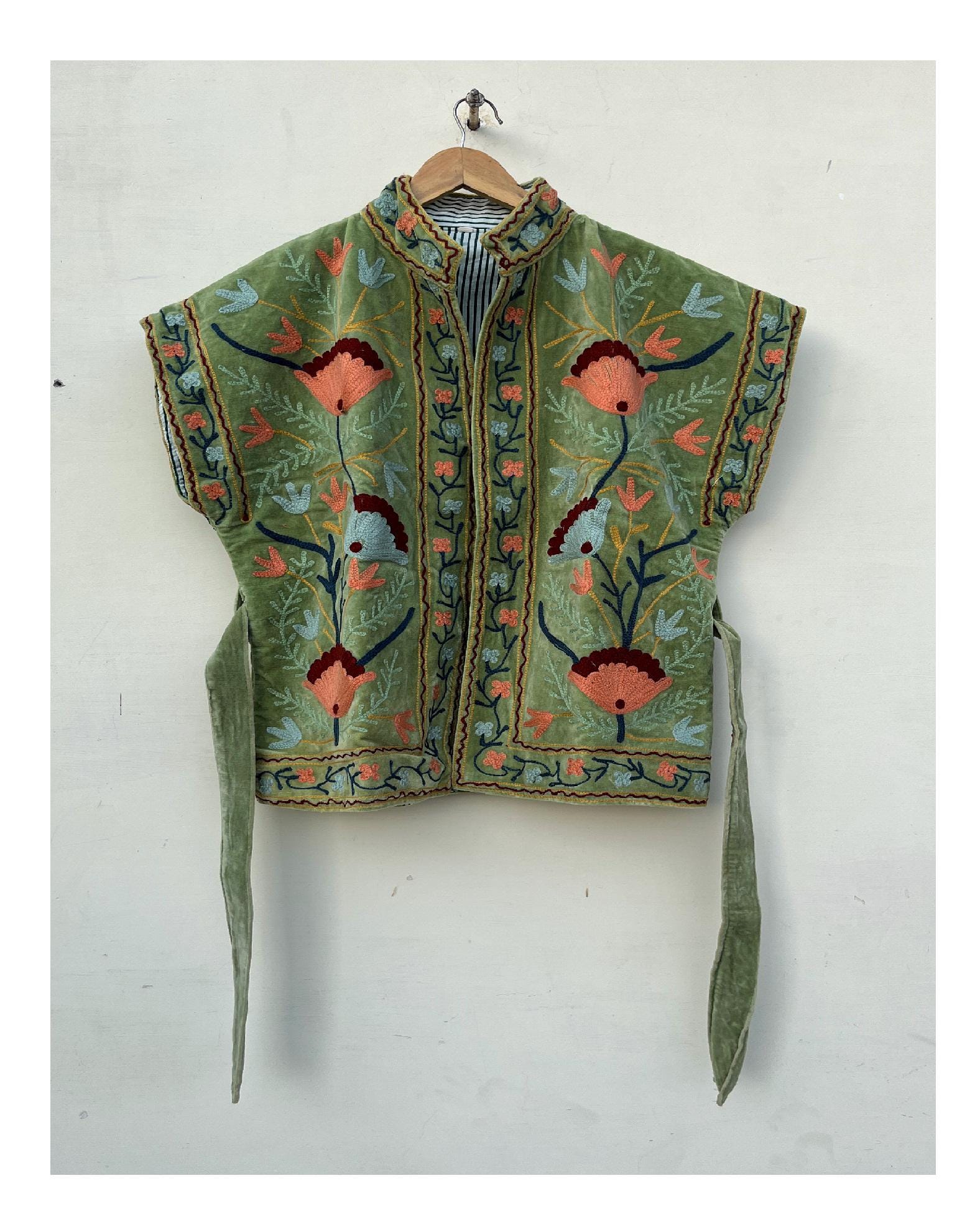 Velvet  Vest and Jacket Classical Jacket Robe Velvet vest handmade jacket's, women's clothing, gift for her Floral suzani jacket