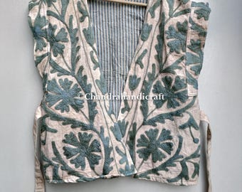 beautiful NEW SUZANI  Indian Suzani Embroidery Cotton Duck Vest, One Size, Women&#39;s Clothing, Gift for her