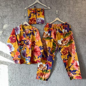 Handmade Cotton Pajama Set: Floral Print Indian Nightwear
