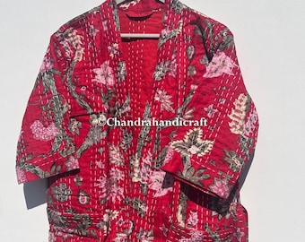 Peignoir kimono kantha en coton fait main : veste indienne traditionnelle
