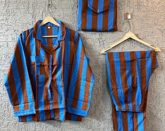 Block Printed Cotton Pajama Set: Unisex Loungewear Nightwear
