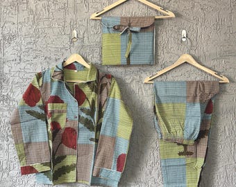 Conjunto de pijama de algodón indio: pijama de mujer con estampado serigrafiado