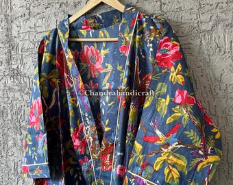 Boho Cotton Kimono Robe: Lightweight Organic Print Dressing Gown