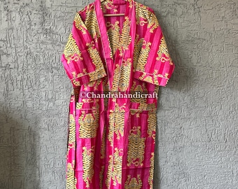 Tiger Print Cotton Kimono Robe: Boho Loungewear Dressing Gown