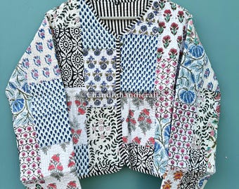 Reversible Cotton Quilted Kimono Jacket: Boho Patchwork, Handmade Artisan Coat