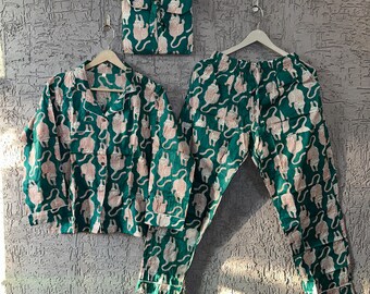 Floral Cotton Pajama Set: Lightweight Indian Night Suit