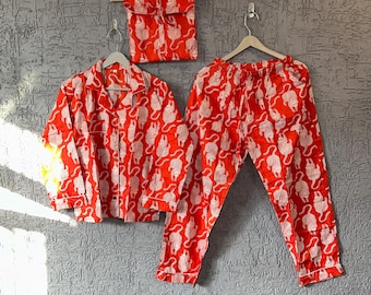 Tiger Print Cotton Pajama Set: Indian Summer Sleepwear