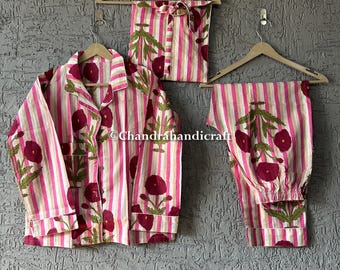Indischer Baumwoll Pyjama Set: Leichter Sommernachtsanzug