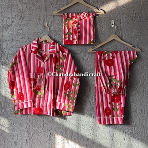 Indian handmade cotton long pajama set/woman stylish night wear floral print pajama set/morning work out summer wear comfort pajama set