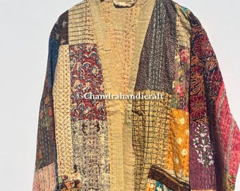 Peignoir kimono kantha en coton fait main : veste indienne en patchwork
