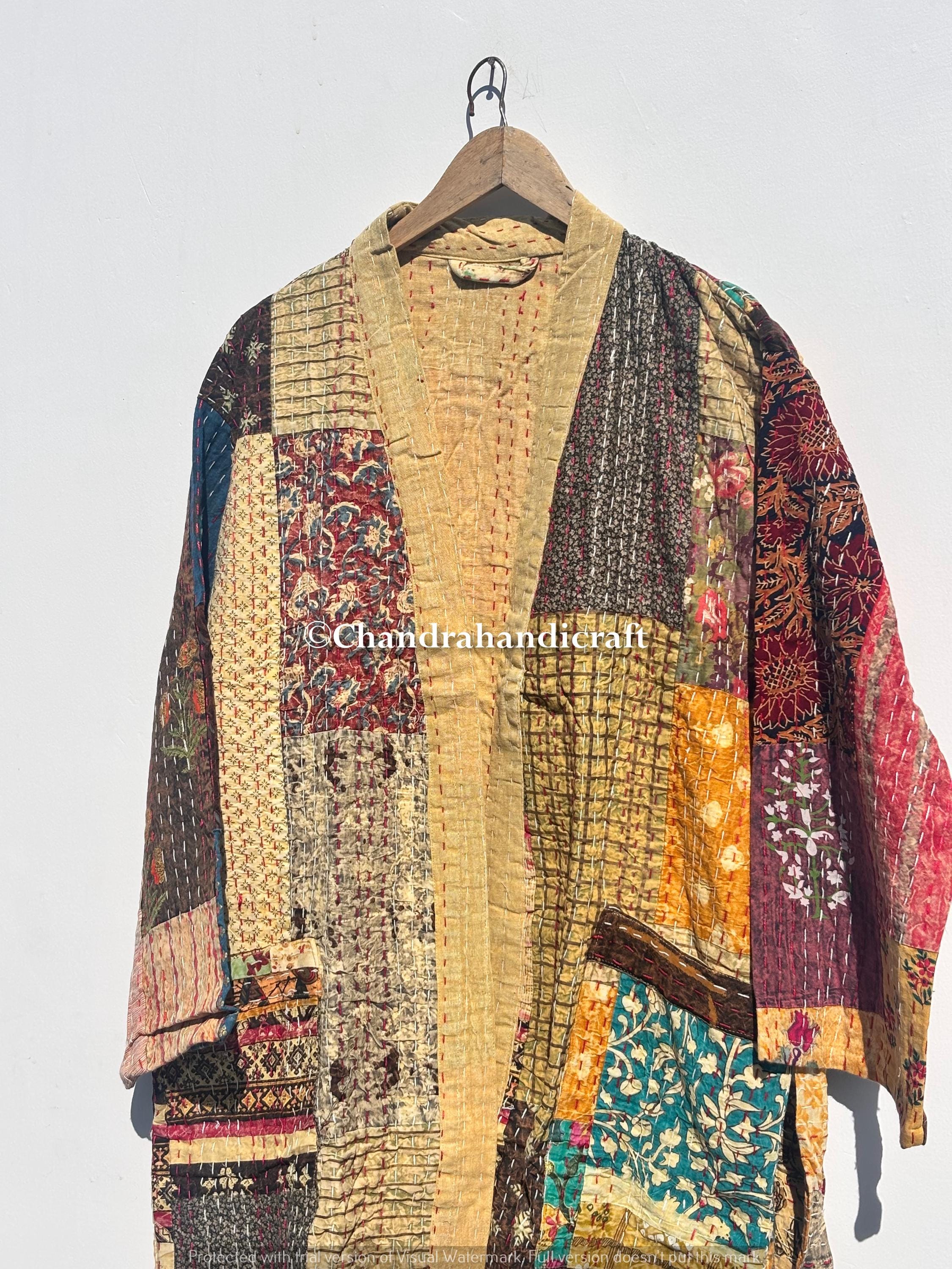 Kantha Robe Handmade Cotton Kantha Kimono Robe: Patchwork Indian Jacket - Etsy