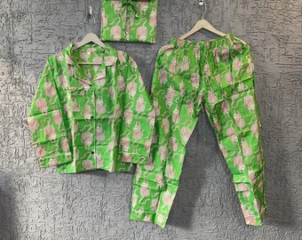 Printed Cotton Pajama Set, Indian Night Suit, Bridesmaid Sleepwear