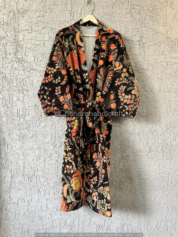 Floral Velvet Kimono Robe: Soft Cotton Velvet Jacket